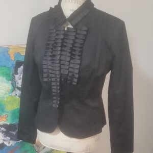 Kenar Black Ruffled Front Blazer